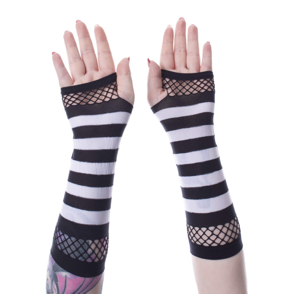 Poizen Industries - Striped Mesh Handschoenen - Zwart/Wit